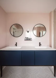 new bathroom in renovated home with timber clad extension