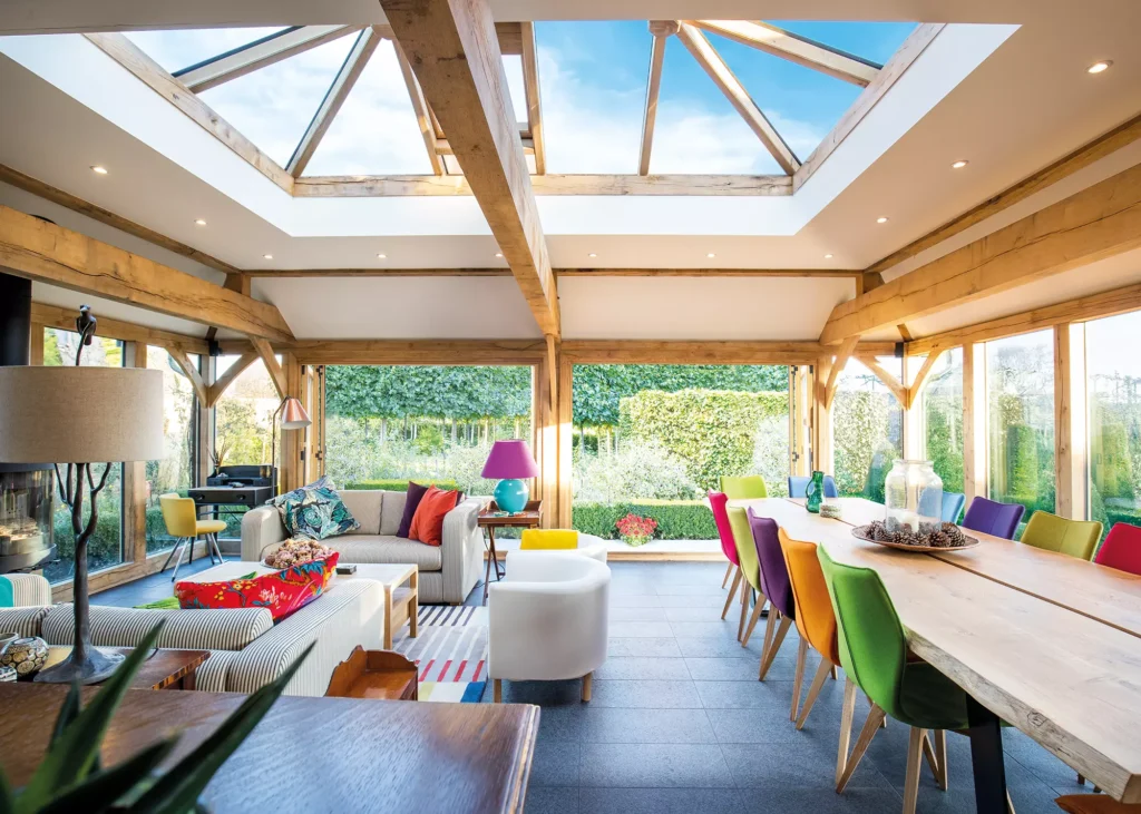 oak conservatory design with large roof lantern