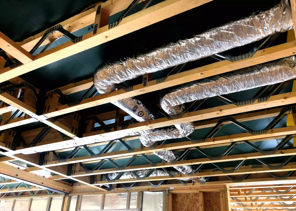 home ventilation system in ceiling rafters