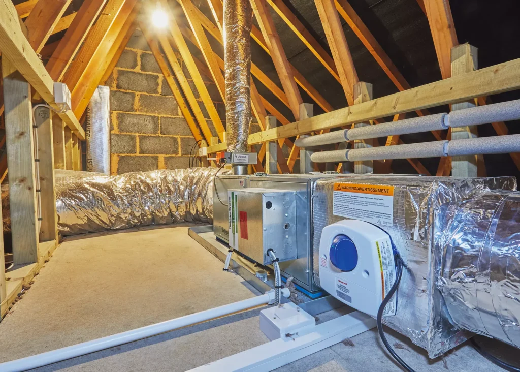 mechanical ventilation and heat recovery system in the attic space