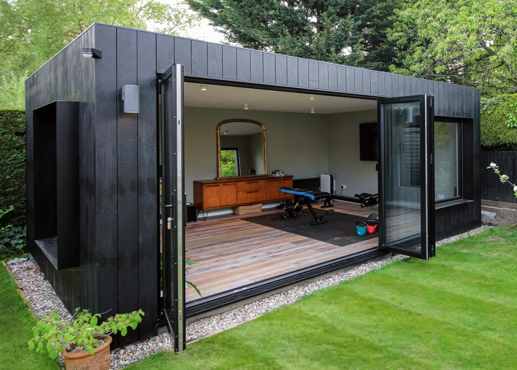 garden office with charred timber cladding exterior