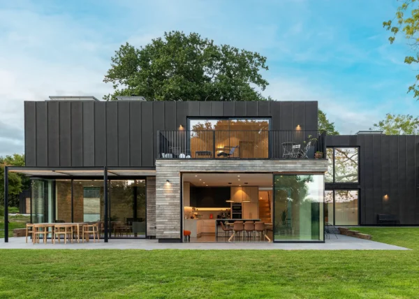 Cubic modern house with wide spans of glazing