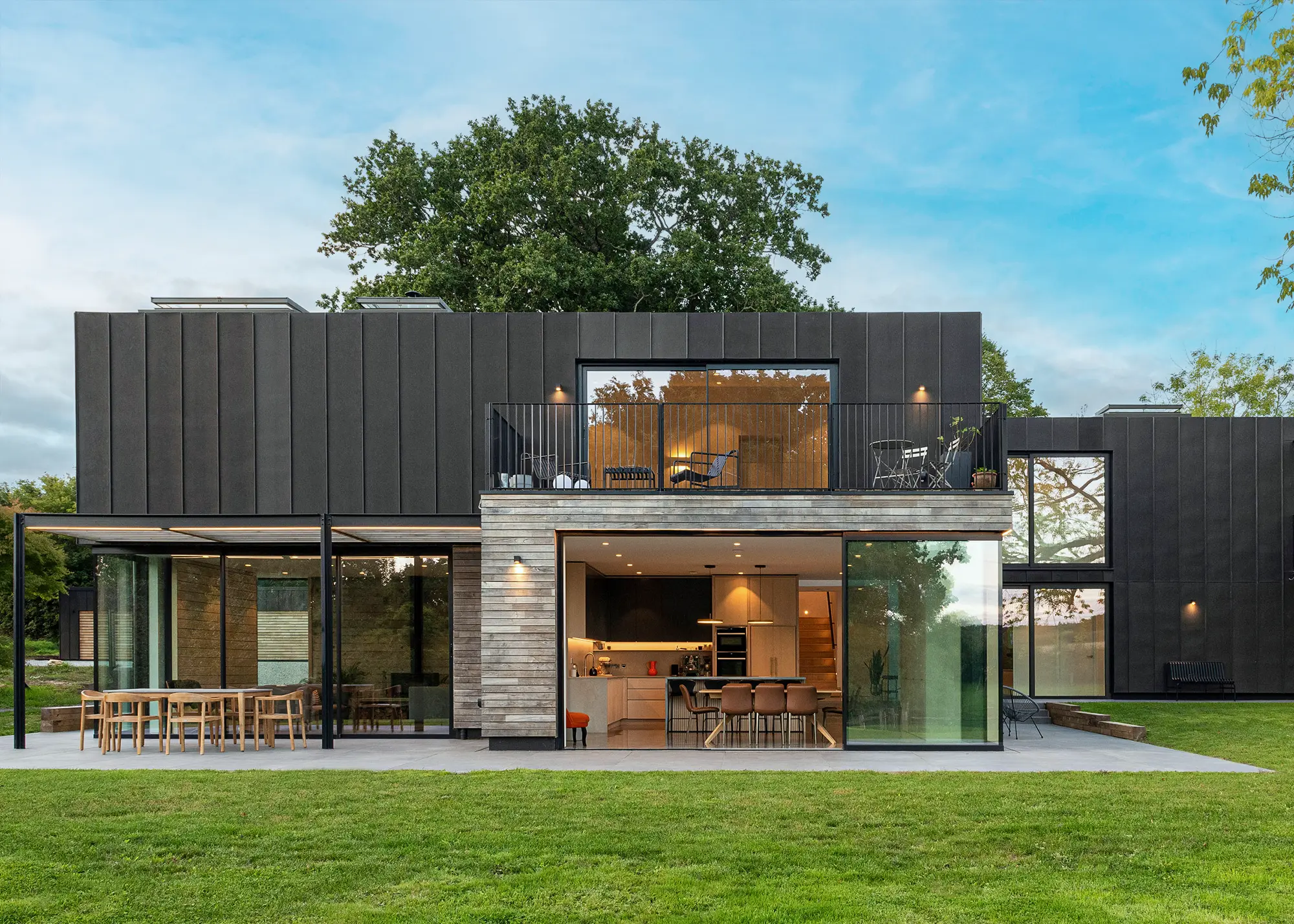 Cubic modern house with wide spans of glazing