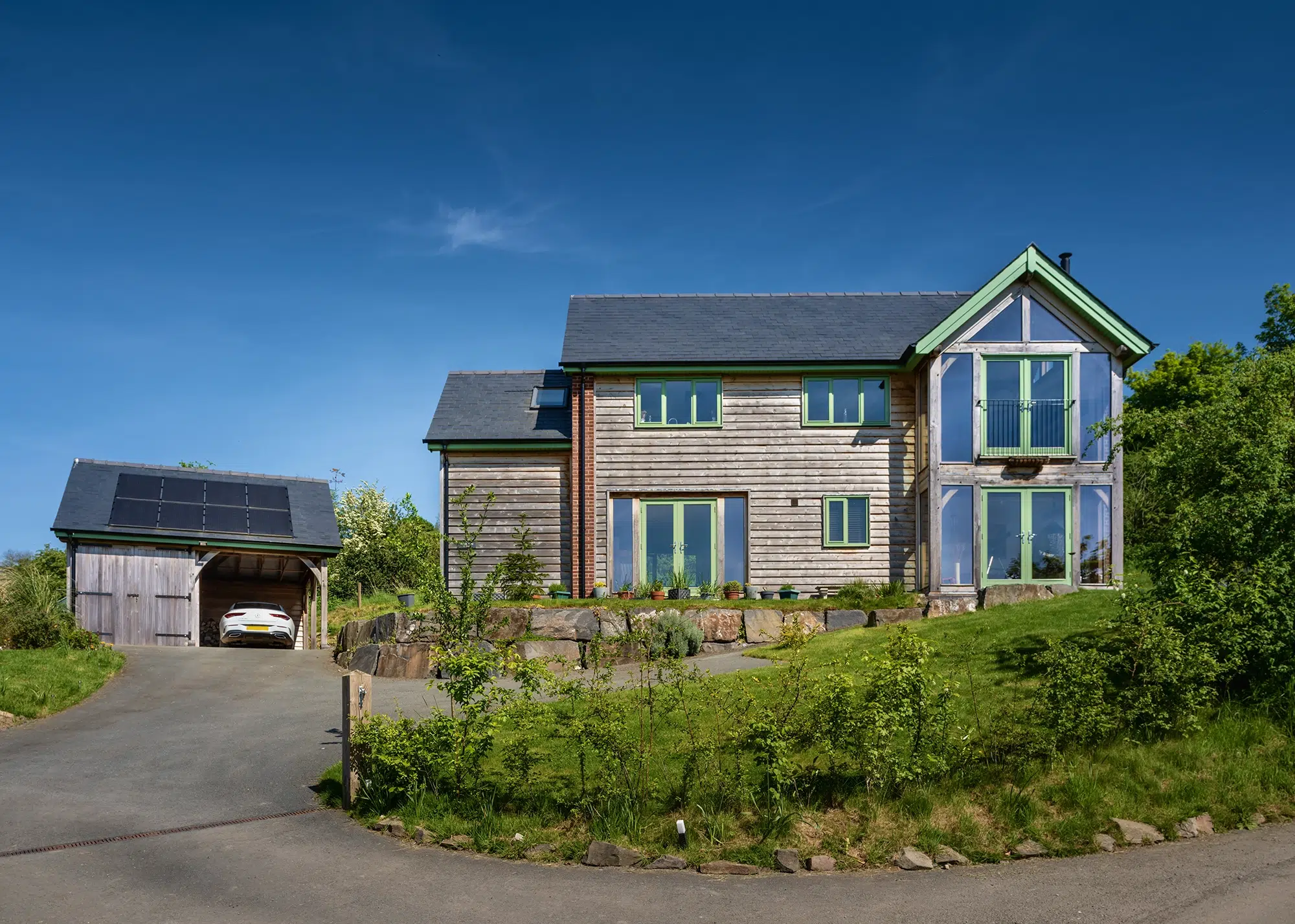 Oak Frame Upside-Down House Overlooking the Welsh Countryside