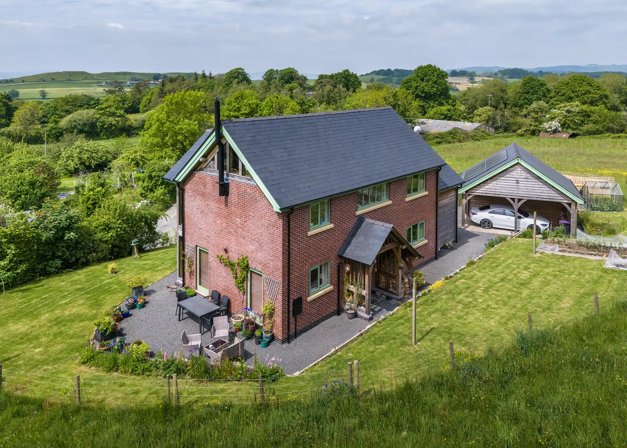 Oak Frame Upside-Down House Overlooking the Welsh Countryside