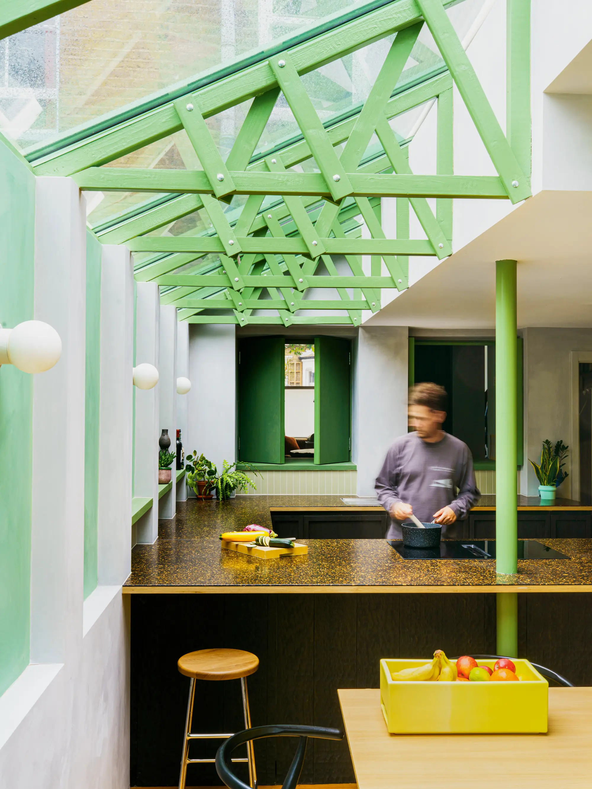 Striking home extension with a bright, eye-catching colour palette