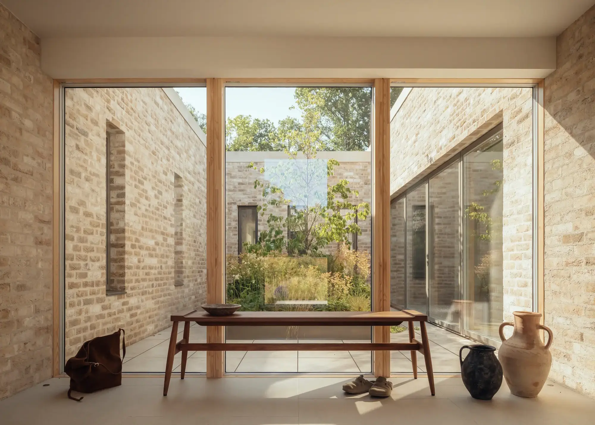 Modern exposed brick that blends the indoors and outside